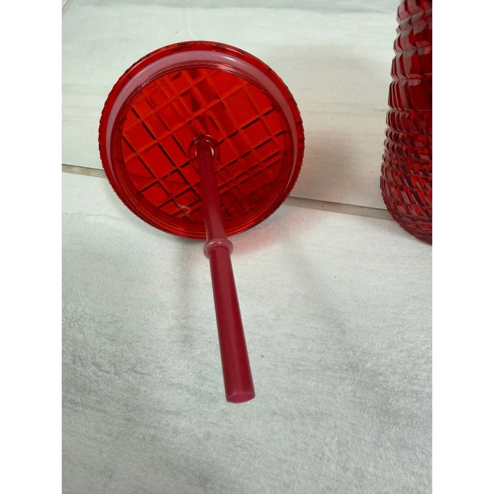 Starbucks 2021 Holiday Red Grid Textured Cold Cup Tumbler 16oz With Straw